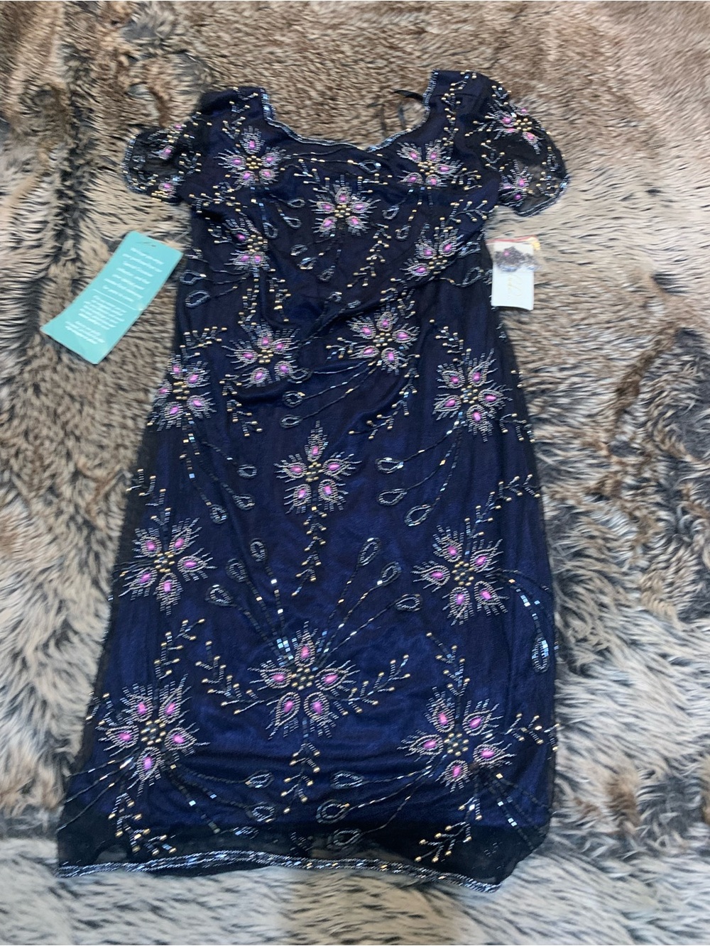 Prelude beaded dress navy blue Size 4 style D1970 NWT